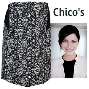 CHICO'S Black & White Zippered Skirt - Women's 0.5 (6 - S)